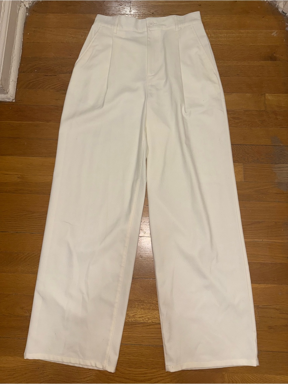 Urban Outfitters Cream High-Waist Wide-Leg Trousers